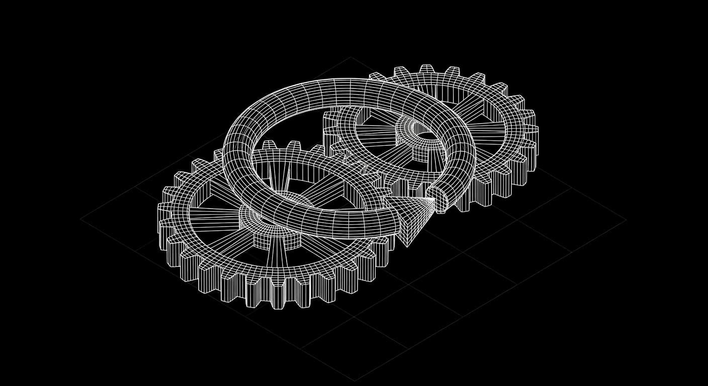 Isometric wireframe icon for Self-Improving Analyser